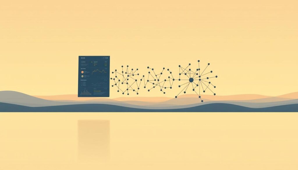 A serene, minimalist digital illustration depicting an automated investment algorithm. In the foreground, a sleek, modern interface with clean lines and intuitive controls. In the middle ground, a visualization of the algorithm's inner workings - a complex web of interconnected nodes and data streams. In the background, a subtle gradient representing the broader financial landscape. The scene is bathed in a soft, warm lighting, conveying a sense of stability and reliability. The overall mood is one of sophistication, efficiency, and technological prowess.