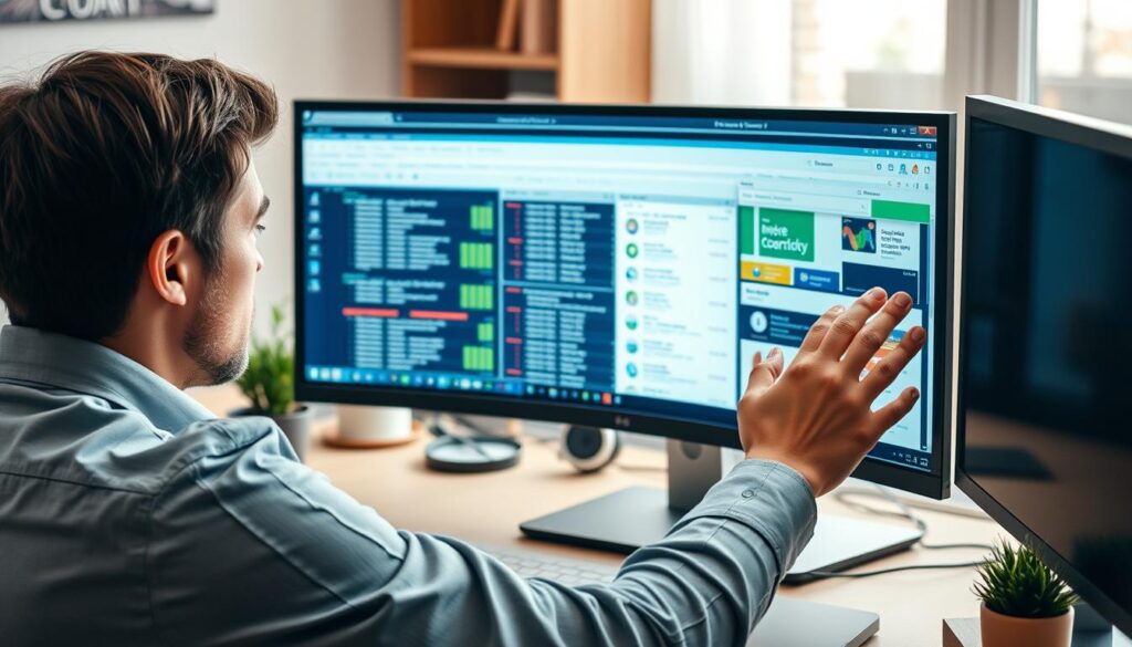 Pessoa pesquisando sobre ansiedade financeira em um computador