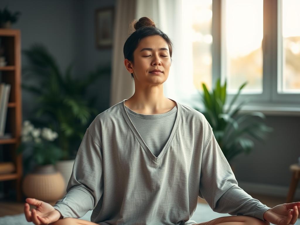 Pessoa praticando meditação em ambiente tranquilo