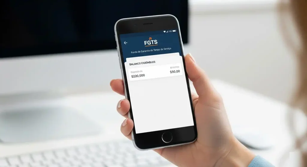 Aplicativo FGTS aberto em celular mostrando saldo e extrato do lucro de 2025