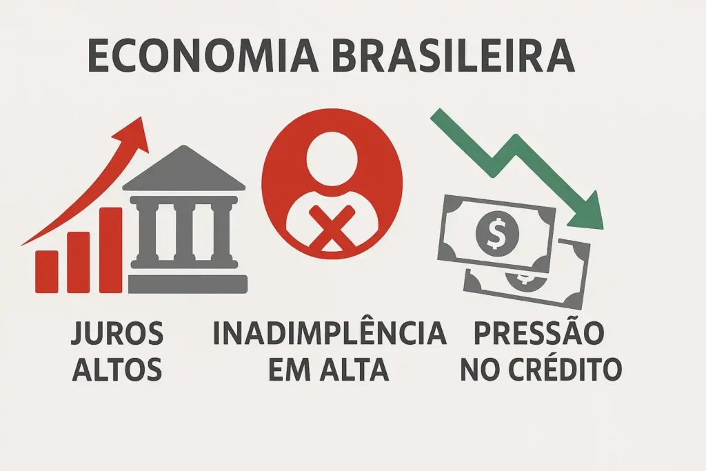 Visualização do cenário macroeconômico brasileiro com taxa Selic alta e impacto no setor bancário, incluindo o Santander.