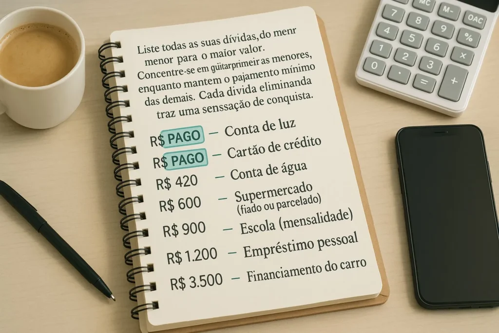 lista de pagamentos para quem é ansioso, pagando aos poucos uma sensação de conquista.