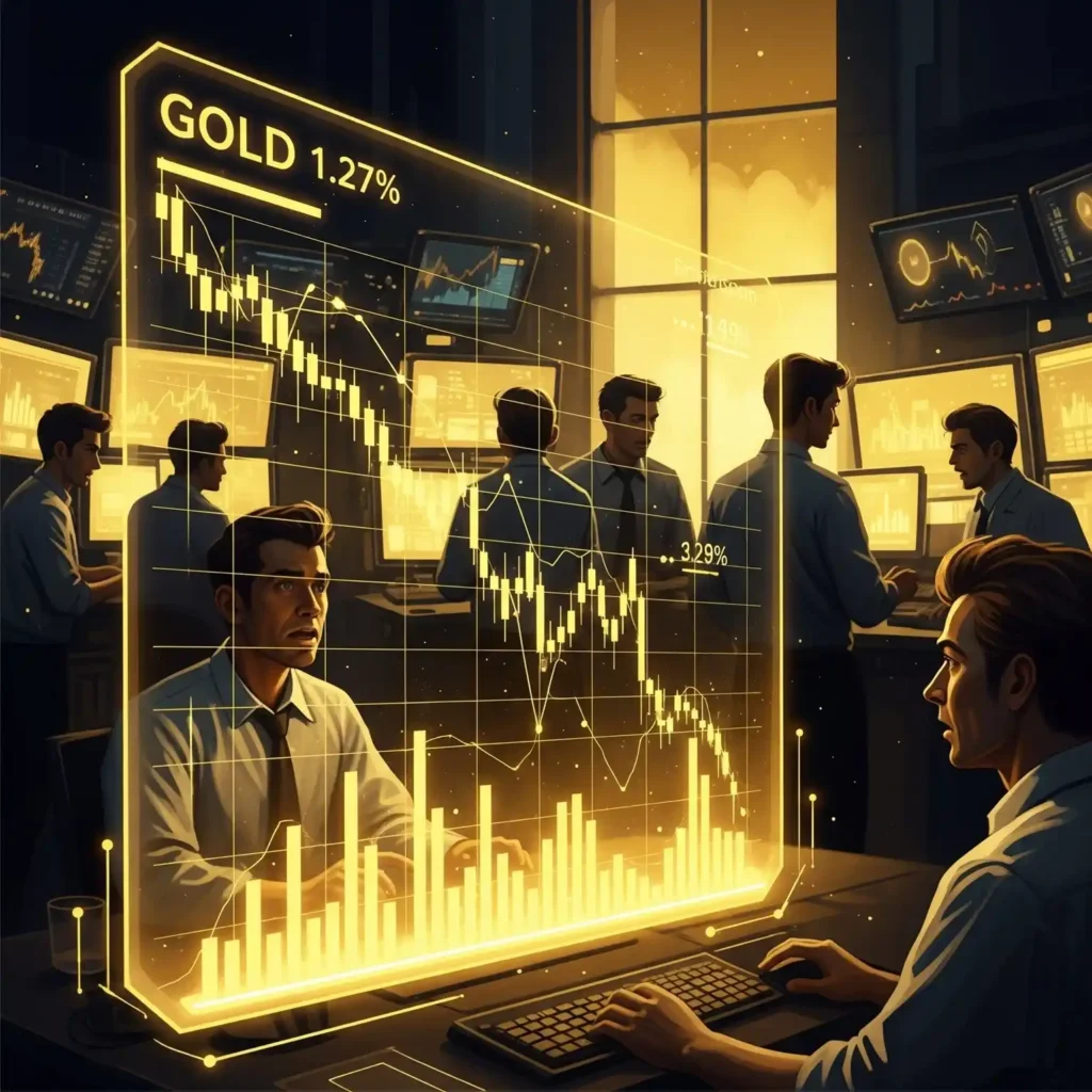 Gráfico mostrando queda de 1,27% no preço do ouro após declaração de Trump