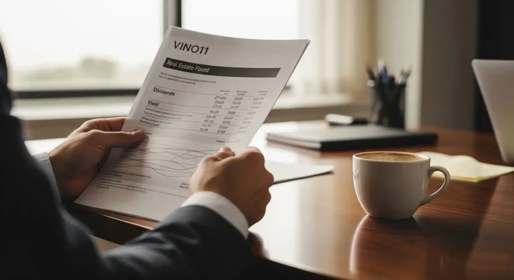 Pessoa analisando rentabilidade e dividendos do fundo imobiliário Vino11.