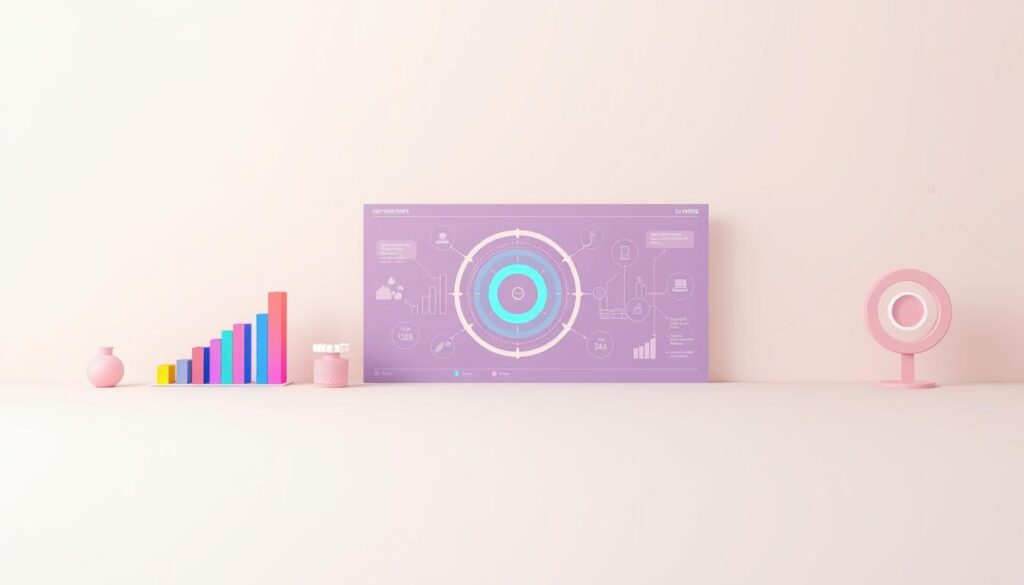 A meticulously designed visualization of personal financial goals and targets, rendered in a sleek and modern aesthetic. In the foreground, a series of vibrant infographic elements depicting various financial metrics and milestones, such as savings, investments, and debt reduction, all neatly arranged against a minimalist, pastel-toned backdrop. The middle ground features a dynamic, AI-generated data visualization, showcasing the interconnected nature of these financial objectives, rendered with a crisp, high-resolution clarity. In the background, a subtle pattern of geometric shapes and gradients, evoking a sense of precision, control, and technological sophistication, creating an overall impression of a tailored, data-driven approach to personal finance management.