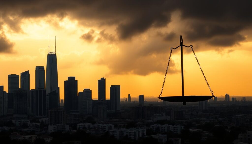 A modern cityscape in the foreground, with skyscrapers and residential buildings, representing the growth of the real estate crowdfunding industry. In the middle ground, a balance scale, symbolizing the careful evaluation of the advantages and risks of this investment approach. The background features a dimly lit, ominous sky, hinting at the potential challenges and uncertainties involved. The lighting is a mix of warm and cool tones, creating a sense of contrast and tension. The composition is dynamic, with diagonal lines and intersecting elements, reflecting the complexities of the subject matter. The overall mood is one of contemplation and introspection, encouraging the viewer to consider the nuances of real estate crowdfunding. A modern cityscape in the foreground, with skyscrapers and residential buildings, representing the growth of the real estate crowdfunding industry. In the middle ground, a balance scale, symbolizing the careful evaluation of the advantages and risks of this investment approach. The background features a dimly lit, ominous sky, hinting at the potential challenges and uncertainties involved. The lighting is a mix of warm and cool tones, creating a sense of contrast and tension. The composition is dynamic, with diagonal lines and intersecting elements, reflecting the complexities of the subject matter. The overall mood is one of contemplation and introspection, encouraging the viewer to consider the nuances of real estate crowdfunding.