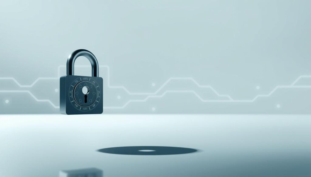 A sleek, modern data security illustration. In the foreground, a secure digital lock icon floats, its intricate mechanism casting shadows on the surface below. The middle ground features a stylized network of data lines and servers, hinting at the complex infrastructure protecting sensitive financial information. The background is a minimalist gradient, allowing the core elements to take center stage. Soft, directional lighting illuminates the scene, creating a sense of depth and emphasizing the technological sophistication. The overall mood is one of confidence, reliability, and attention to detail - essential qualities for safeguarding one's financial data.