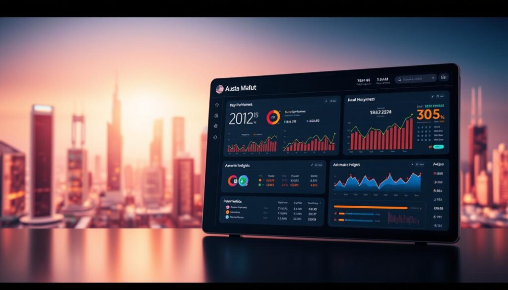 A vibrant, sleek dashboard displaying data analytics and automation workflows. In the foreground, a clean, intuitive user interface with customizable widgets showcasing key performance metrics, AI-driven insights, and automation progress. The midground features a 3D render of a circuit board and interconnected digital components, symbolizing the technological infrastructure powering the 90-day automation plan. The background subtly blends futuristic cityscape elements with a warm, optimistic color palette, conveying a sense of progress and innovation. Dramatic studio lighting casts dramatic shadows, heightening the sense of depth and professionalism. The overall composition strikes a balance between form and function, inviting the viewer to envision the power of AI-driven automation.