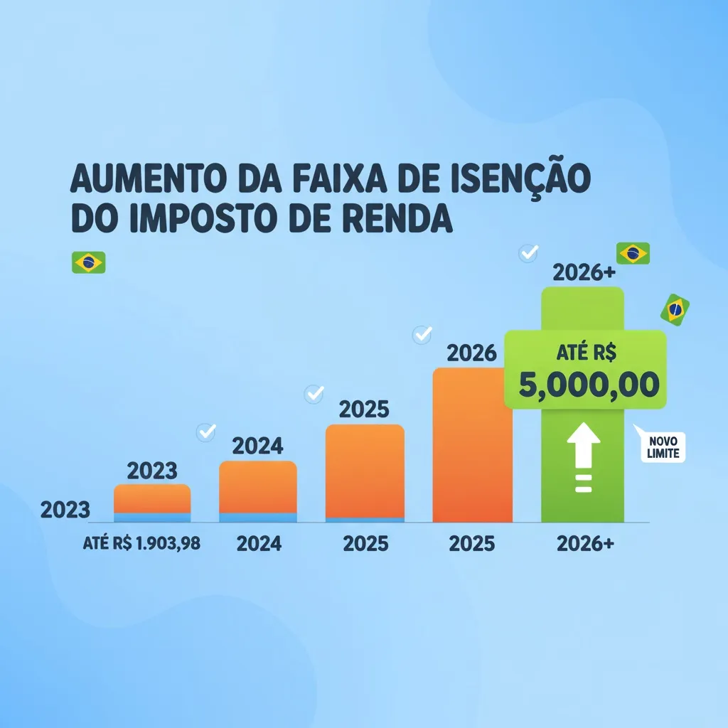Gráfico ilustrando a ampliação da faixa de isenção do imposto de renda para até 5 mil reais