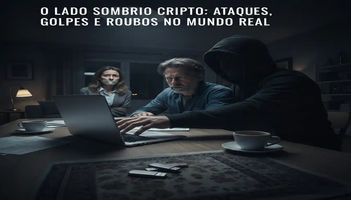 Roubo de criptomoedas ilustrado por hacker digital roubando ativos de investidores em blockchain