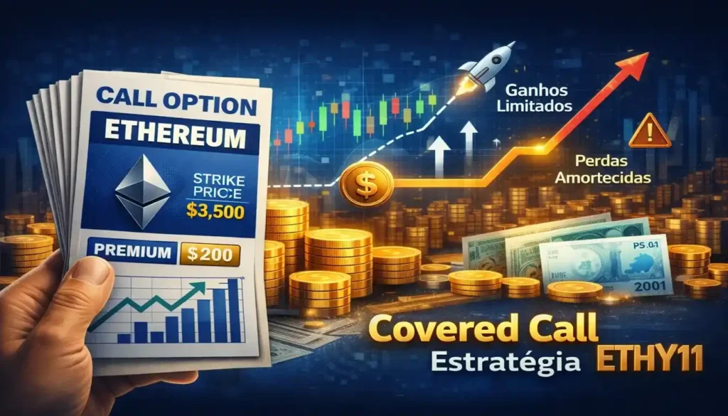 Estratégia covered call do ETF ETHY11 com venda de opções sobre Ethereum para geração de renda mensal