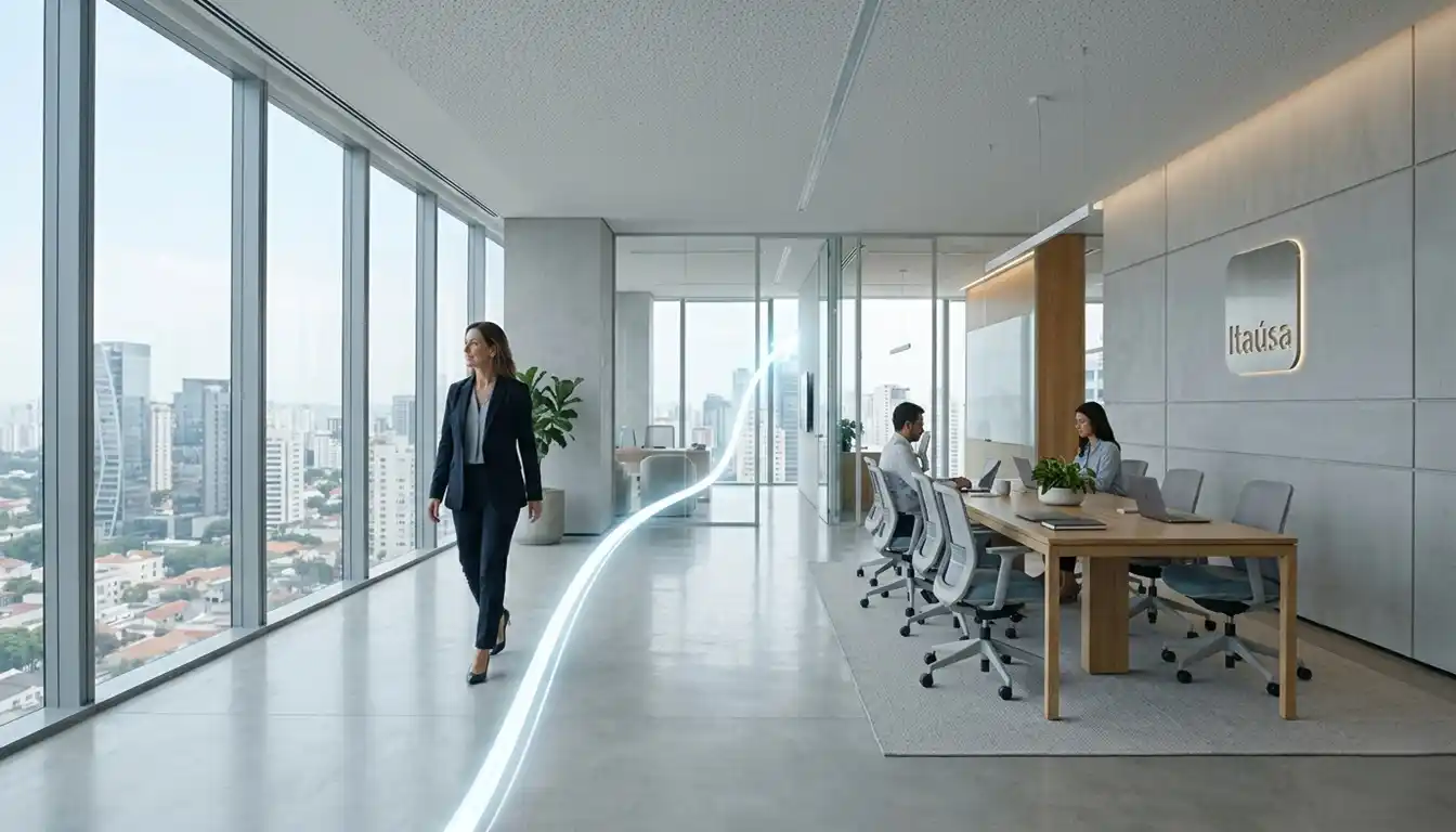 Ambiente financeiro moderno e minimalista com uma linha de luz ascendente simbolizando crescimento e estratégia de longo prazo.